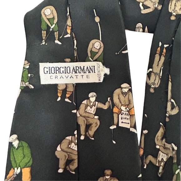 Giorgio Armani Necktie Tie 100% Silk Hand Made Vintage Old Time Golfing Motif - Picture 6 of 11
